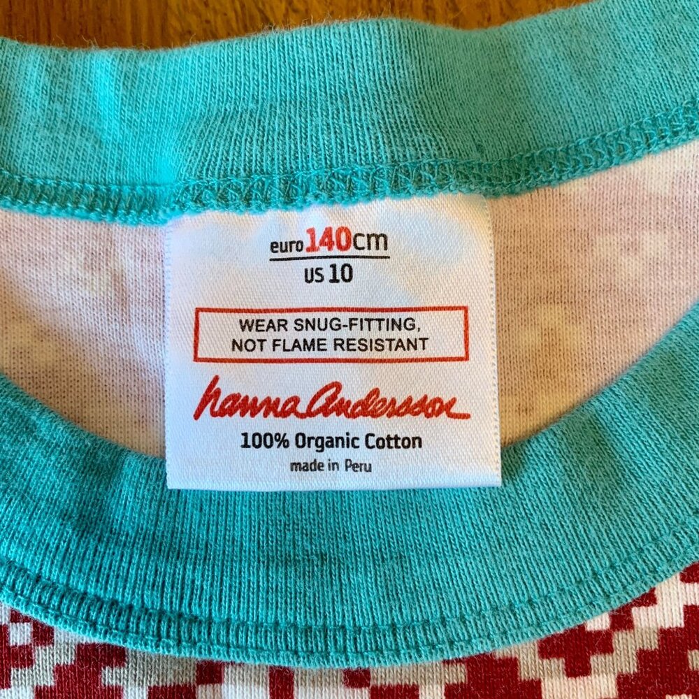 HANNA ANDERSSON Fair Isle Pajamas Kids 10 140 Red Cotton Long John Christmas Pjs - Picture 7 of 8